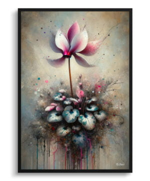 Cyclamen Persicum (Cyclamen) Oil Painting Style Art Print - Whimsical Painting Framed Plant Wall Art