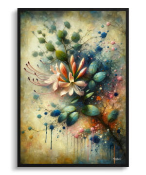 Honeysuckle (Lonicera) Oil Painting Style Art Print - Whimsical Painting Framed Plant Wall Art