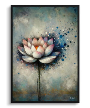 Lotus (Nelumbo nucifera) Oil Painting Style Art Print - Whimsical Painting Framed Plant Wall Art