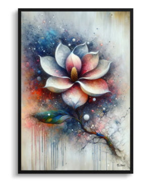 Magnolia (grandiflora) Oil Painting Style Art Print - Whimsical Painting Framed Plant Wall Art