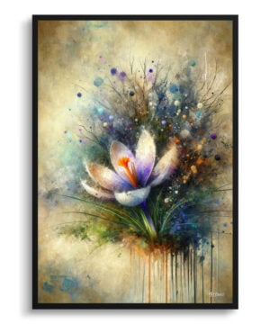 Meadow Saffron (Crocus) Oil Painting Style Art Print - Whimsical Painting Framed Plant Wall Art