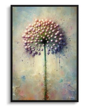 Ornamental onion (Allium Nigrum) Oil Painting Style Art Print - Whimsical Painting Framed Plant Wall Art