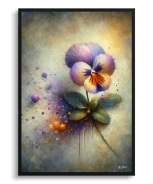 Pansy (Viola x wittrockiana) Oil Painting Style Art Print - Whimsical Painting Framed Plant Wall Art