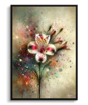 Peruvian Lily of the Incas (Alstroemeria) Oil Painting Style Art Print - Whimsical Painting Framed Plant Wall Art