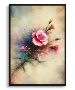 Pinks (Dianthus) Oil Painting Style Art Print - Whimsical Painting Framed Plant Wall Art