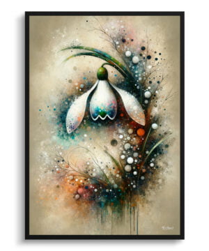 Snowdrop (Galanthus) Oil Painting Style Art Print - Whimsical Painting Framed Plant Wall Art