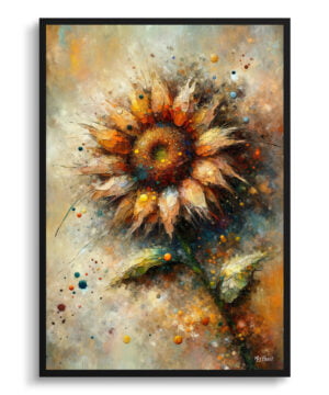 Sunflower (Helianthus annuus) Oil Painting Style Art Print - Whimsical Painting Framed Plant Wall Art