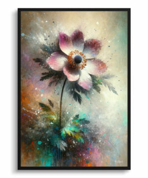Windflower (Anemone) Oil Painting Style Art Print - Whimsical Painting Framed Plant Wall Art