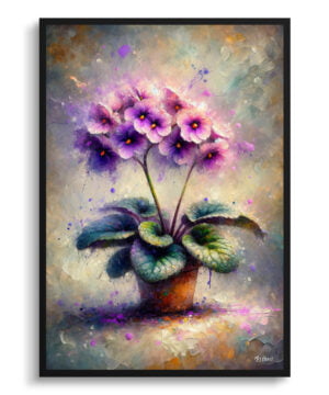 African Violet (Saintpaulia Ionantha) Oil Painting Style Art Print - Whimsical Painting Framed Plant Wall Art
