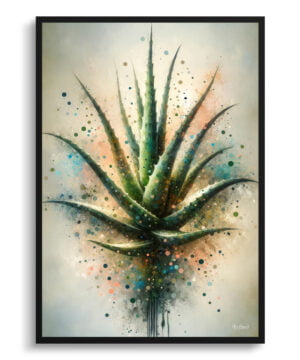Aloe vera (Aloe barbadensis) Oil Painting Style Art Print - Whimsical Painting Framed Plant Wall Art