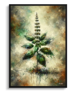 Basil (Ocimum Basilicum) Oil Painting Style Art Print - Whimsical Painting Framed Plant Wall Art