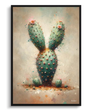 Bunny Ears Cactus (Opuntia microdasys) Oil Painting Style Art Print - Whimsical Painting Framed Plant Wall Art