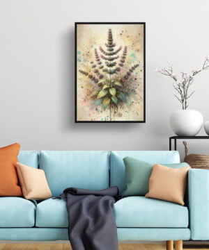 Catnip (Nepeta cataria) Oil Painting Style Art Print - Whimsical Painting Framed Plant Wall Art 15 oil whimsical home plants catnipnepeta cataria living room