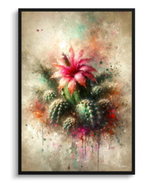 Christmas cactus (Schlumbergera x buckleyi) Oil Painting Style Art Print - Whimsical Painting Framed Plant Wall Art