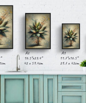 Croton (Codiaeum Variegatum) Oil Painting Style Art Print - Whimsical Painting Framed Plant Wall Art 17 oil whimsical home plants crotoncodiaeum variegatum print size comparison