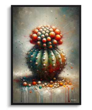 Dwarf Turks Cap Cactus (Melocactus matanzanus) Oil Painting Style Art Print - Whimsical Painting Framed Plant Wall Art