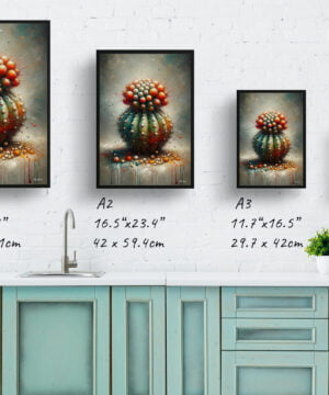 Dwarf Turks Cap Cactus (Melocactus matanzanus) Oil Painting Style Art Print - Whimsical Painting Framed Plant Wall Art 17 Dwarf Turks Cap Cactus (Melocactus matanzanus) Oil Painting Style Art Print - Whimsical Painting Framed Plant Wall Art - Image 4