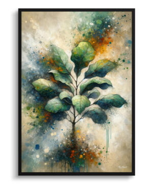 Fiddle Leaf Fig (Ficus Lyrata) Oil Painting Style Art Print - Whimsical Painting Framed Plant Wall Art
