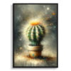 Golden Barrel Cactus (Echinocactus grusonii) Oil Painting Style Art Print - Whimsical Painting Framed Plant Wall Art 2 oil whimsical home plants golden barrel cactusechinocactus grusonii front view