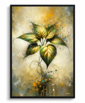 Golden Pothos (Epipremnum aureum) Oil Painting Style Art Print - Whimsical Painting Framed Plant Wall Art