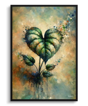 Heartleaf Philodendron (Philodendron Hederaceum)  Oil Painting Style Art Print - Whimsical Painting Framed Plant Wall Art