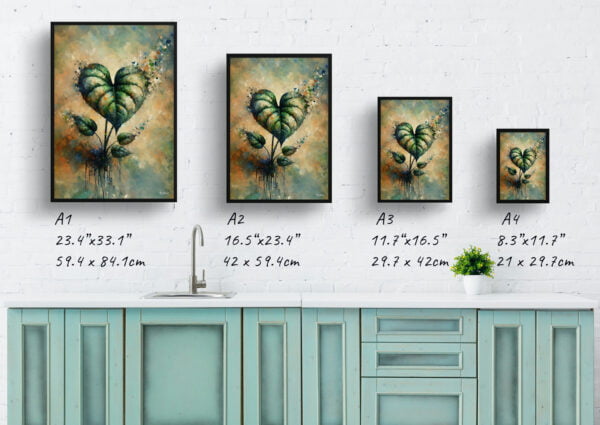 oil whimsical home plants heartleaf philodendronphilodendron hederaceum print size comparison