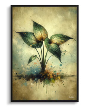 Homalomena army Oil Painting Style Art Print - Whimsical Painting Framed Plant Wall Art