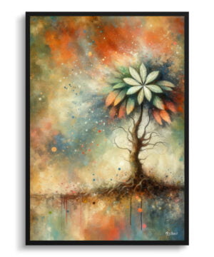 Money Tree (Guiana Chestnut) Oil Painting Style Art Print - Whimsical Painting Framed Plant Wall Art