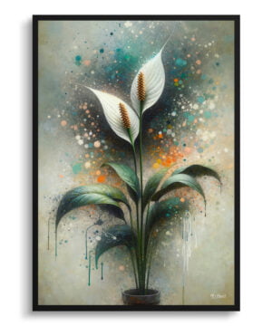 Peace Lily (Spathiphyllum wallisii) Oil Painting Style Art Print - Whimsical Painting Framed Plant Wall Art