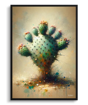 Prickly Pear Cactus (Opuntia) Oil Painting Style Art Print - Whimsical Painting Framed Plant Wall Art