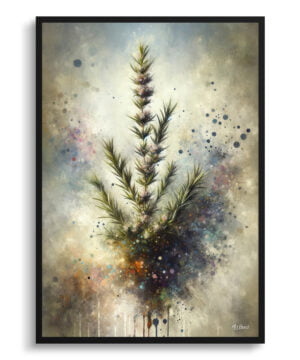 Rosemary (Salvia Rosmarinus) Oil Painting Style Art Print - Whimsical Painting Framed Plant Wall Art