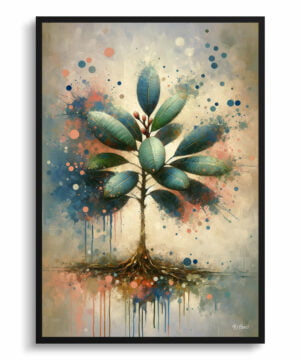 Rubber Plant (Ficus Elastica) Oil Painting Style Art Print - Whimsical Painting Framed Plant Wall Art