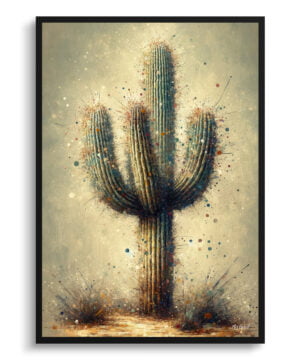 Saguaro Cactus (Carnegiea gigantea) Oil Painting Style Art Print - Whimsical Painting Framed Plant Wall Art
