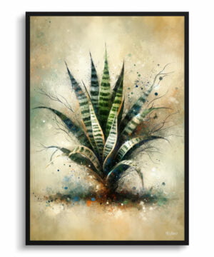 Snake Plant (Dracaena trifasciata) Oil Painting Style Art Print - Whimsical Painting Framed Plant Wall Art
