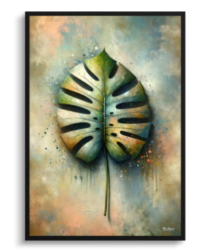 Swiss cheese plant (Monstera deliciosa) Oil Painting Style Art Print - Whimsical Painting Framed Plant Wall Art