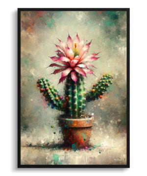 Thanksgiving Cactus (Schlumbergera truncata) Oil Painting Style Art Print - Whimsical Painting Framed Plant Wall Art