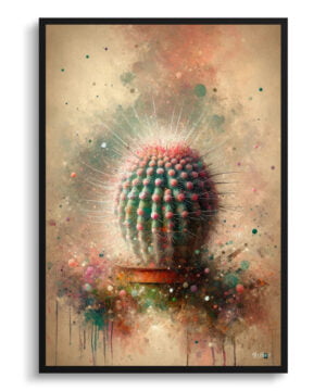 Thimble Cactus (Mammillaria gracilis fragilis) Oil Painting Style Art Print - Whimsical Painting Framed Plant Wall Art