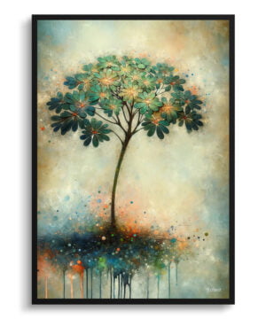 Umbrella Plant (Schefflera Actinophylla) Oil Painting Style Art Print - Whimsical Painting Framed Plant Wall Art