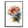 African Daisies (Gazania) Watercolour Botanical Art Print - Blotted Painting Framed Plant Wall Art 1 watercolour blotted flowers african daisiesgazania front view