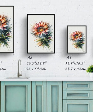 African Daisies (Gazania) Watercolour Botanical Art Print - Blotted Painting Framed Plant Wall Art - Image 4