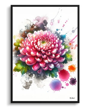 Asteraceae (Chrysanthemum) Watercolour Botanical Art Print - Blotted Painting Framed Plant Wall Art