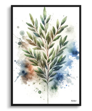 Bay Laurel (Laurus nobilisl) Watercolour Botanical Art Print - Blotted Painting Framed Plant Wall Art