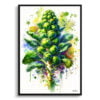 Brassica Oleracea (Brussel Sprouts) Watercolour Botanical Art Print - Blotted Painting Framed Plant Wall Art 2 watercolour blotted flowers brassica oleraceabrussel sprouts front view