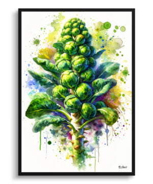 Brassica Oleracea (Brussel Sprouts) Watercolour Botanical Art Print - Blotted Painting Framed Plant Wall Art