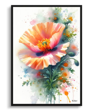 California Poppy (Eschscholzia) Watercolour Botanical Art Print - Blotted Painting Framed Plant Wall Art