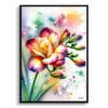 Cape-cowslip (Freesia) Watercolour Botanical Art Print - Blotted Painting Framed Plant Wall Art 2 watercolour blotted flowers cape cowslipfreesia front view