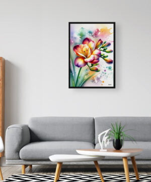Cape-cowslip (Freesia) Watercolour Botanical Art Print - Blotted Painting Framed Plant Wall Art 16 Cape-cowslip (Freesia) Watercolour Botanical Art Print - Blotted Painting Framed Plant Wall Art - Image 3