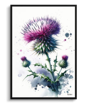 Cotton thistle (Onopordum) Watercolour Botanical Art Print - Blotted Painting Framed Plant Wall Art