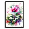 Cyclamen Persicum (Cyclamen) Watercolour Botanical Art Print - Blotted Painting Framed Plant Wall Art 2 watercolour blotted flowers cyclamen persicumcyclamen front view