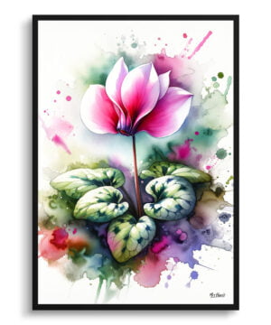 Cyclamen Persicum (Cyclamen) Watercolour Botanical Art Print - Blotted Painting Framed Plant Wall Art